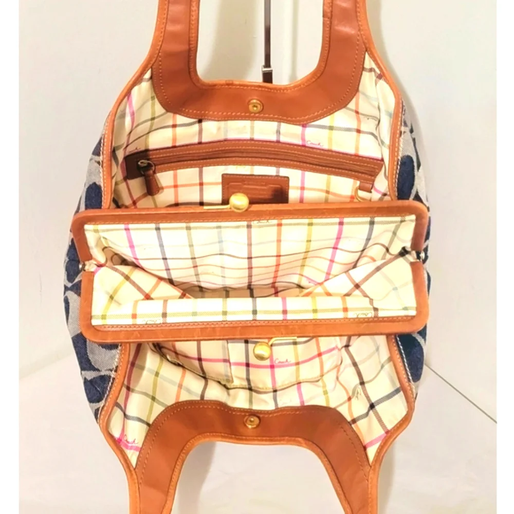 Coach Ergo Tattersall Leather & Signature Denim Satchel - Picture 9 of 9